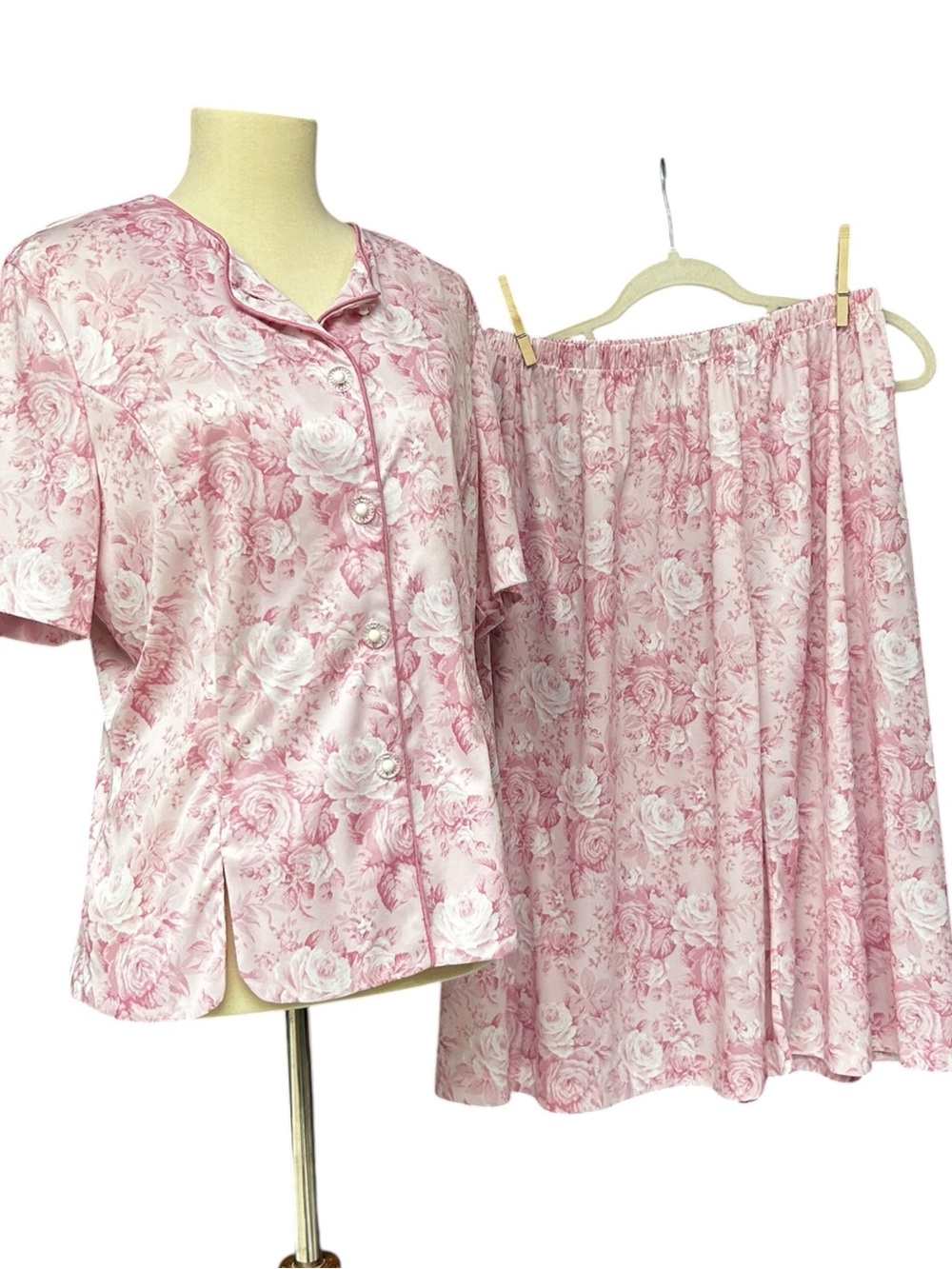 Blair Pink Floral Satin Lounge Skirt Set Size 14 Vintage Rose Print